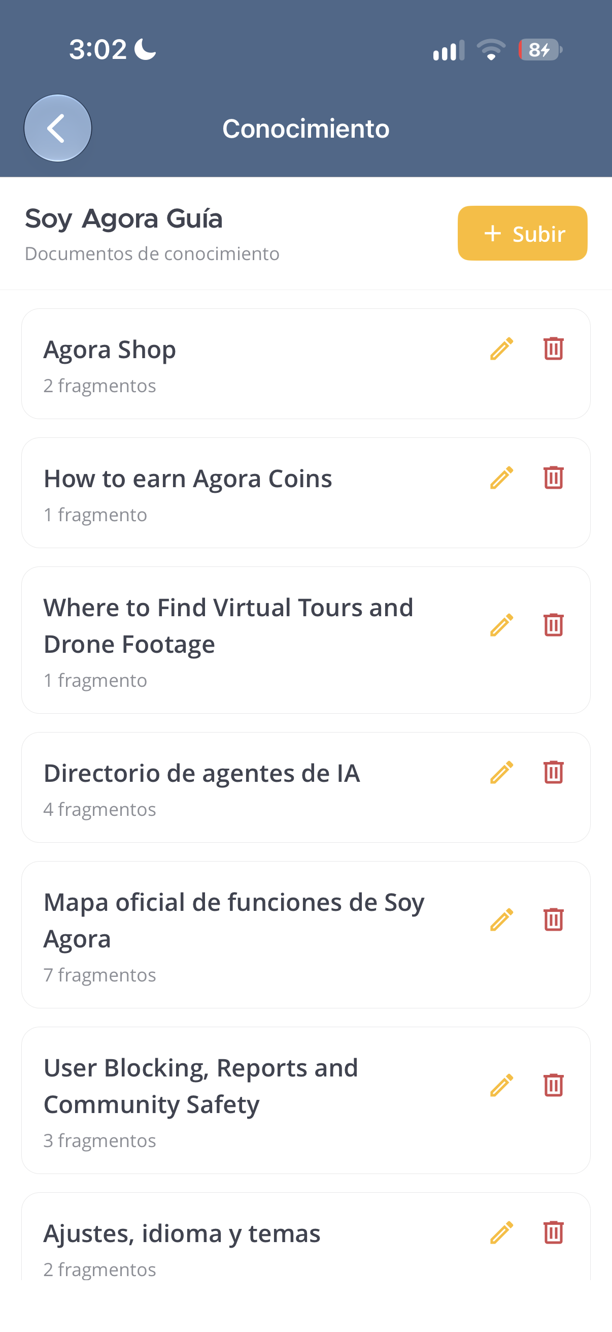 Base de conhecimentos de Soy Agora Guía com documentos para responder sobre o projeto