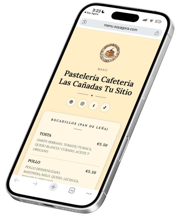 Carta digital de Pastelería Cafetería Las Cañadas Tu Sitio en un teléfono