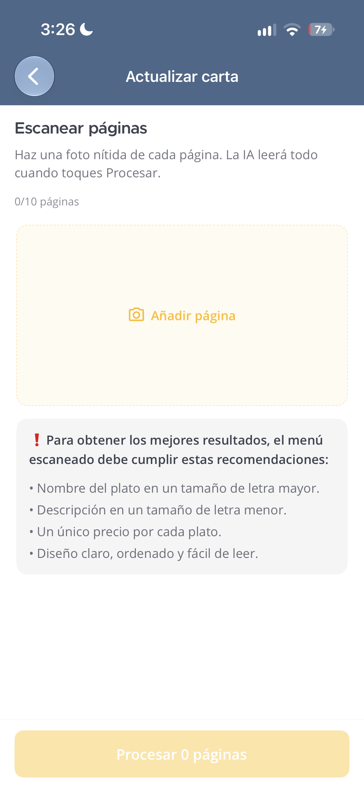 Scansione delle foto di un menu cartaceo per trasformarlo in un menu digitale modificabile con l'IA