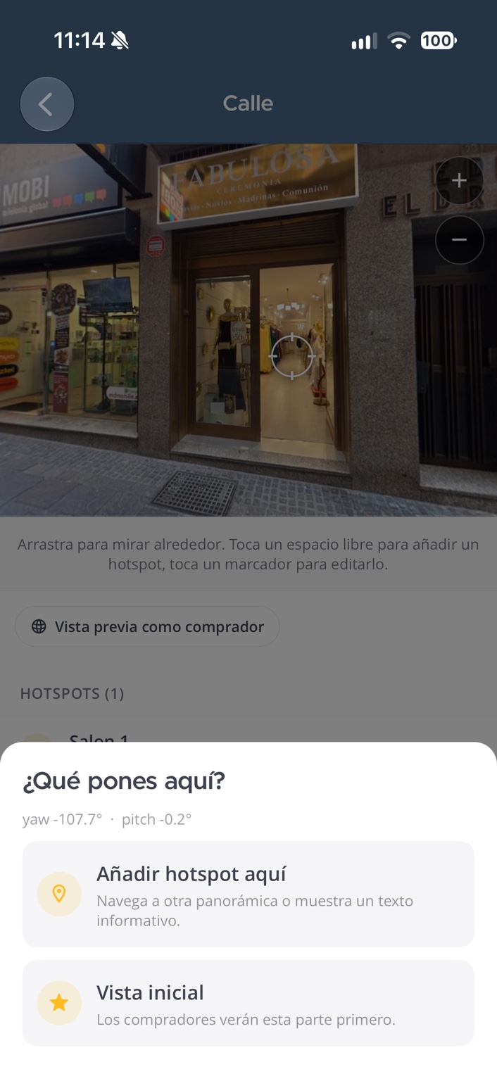 Configuração de um hotspot numa foto 360° e seleção da vista inicial do percurso